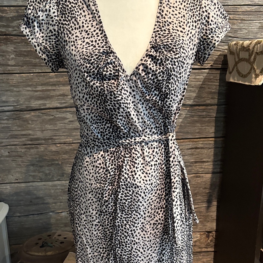 Express Black And White Patterned Wrap Mini Dress - image 4